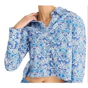 J.Crew Ruffle-trim button-up shirt in Liberty Lodden Blue And White Floral Crop